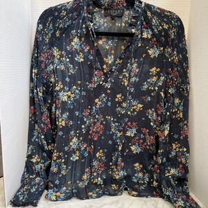 Laundry Blue Floral Long Sleeve Blouse SZ XS
